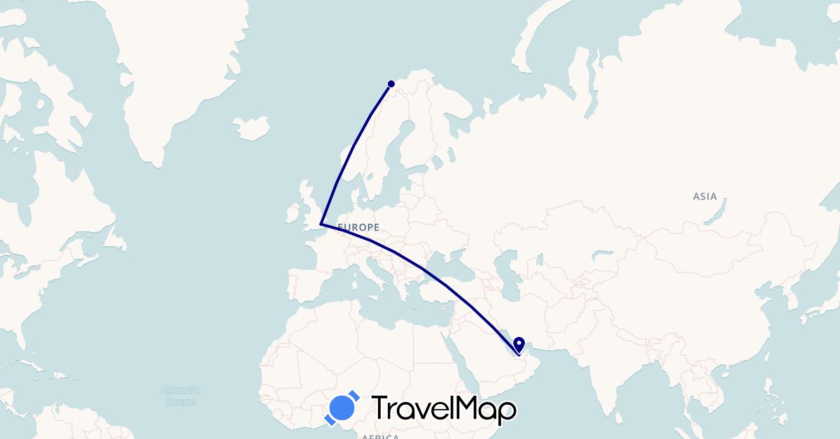 TravelMap itinerary: driving in United Arab Emirates, United Kingdom, Norway (Asia, Europe)